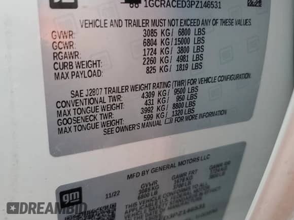 2023 Chevrolet Silverado 1500 LT with VIN 1GCRACED3PZ146531, listed as a Copart auction lot 61631204 with 44,832 mi miles and Salvage title. Bid and sale history available at DreamBid. Image 12.