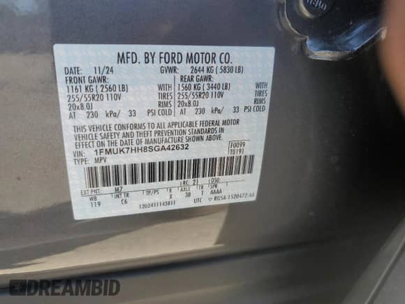 2025 Ford Explorer с VIN 1FMUK7HH8SGA42632, выставлен на аукционе Copart как лот 46308475 с пробегом 470 миль миль и Списание • Salvage title. История ставок и продаж доступна на DreamBid. Изображение 14.