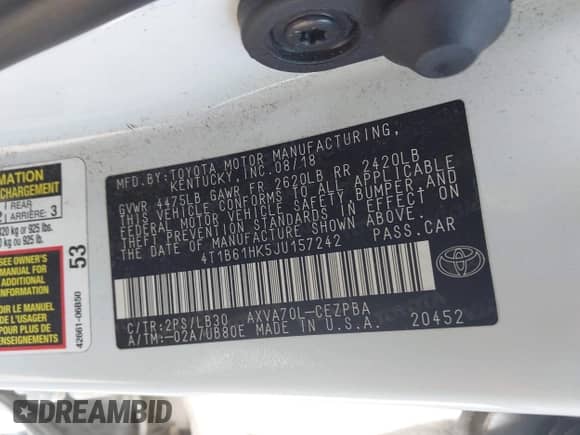 2018 Toyota Camry XSE z VIN 4T1B61HK5JU157242, wystawiony jako IAAI lot #42223076 z przebiegiem 116 738 mil mil oraz . Historia ofert i sprzedaży dostępna na DreamBid. Obrazek 9.