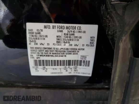 2020 Ford Explorer z VIN 1FMSK8BH8LGC24418, wystawiony jako Copart lot #68205075 z przebiegiem 105 725 mil mil oraz Szkoda całkowita • Salvage title. Historia ofert i sprzedaży dostępna na DreamBid. Obrazek 13.