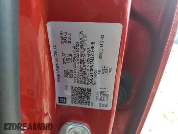 2021 Chevrolet Colorado 4WD Z71 with VIN 1GCGTDEN6M1216906, listed as a Copart auction lot 69218445 with Not provided miles and Salvage title. Bid and sale history available at DreamBid. Image 12.
