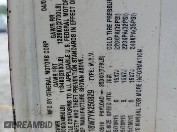 2000 Chevrolet Blazer LS z VIN 1GNCT18W7YK250829, wystawiony jako Copart lot #60228025 z przebiegiem 174 005 mil mil oraz Szkoda całkowita • Salvage title. Historia ofert i sprzedaży dostępna na DreamBid. Obrazek 12.