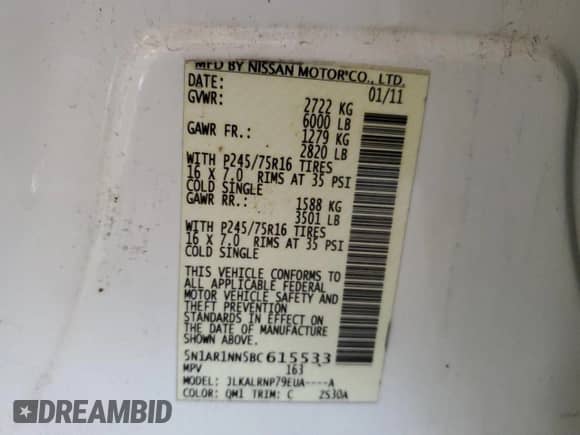 2011 Nissan Pathfinder LE with VIN 5N1AR1NN5BC615533, listed as a Copart auction lot 69707165 with 212,999 mi miles and Clean title. Bid and sale history available at DreamBid. Image 13.