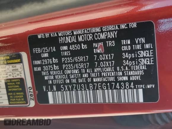 2014 Hyundai Santa Fe с VIN 5XYZU3LB7EG174384, выставлен на аукционе Copart как лот 70334355 с пробегом 234 836 миль миль и Списание • Salvage title. История ставок и продаж доступна на DreamBid. Изображение 14.