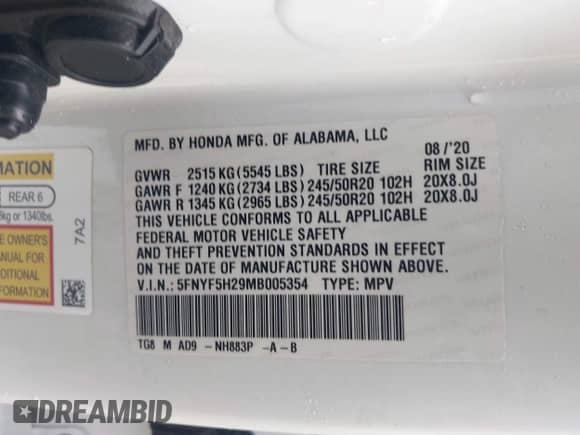 2021 Honda Pilot Special Edition z VIN 5FNYF5H29MB005354, wystawiony jako IAAI lot #42332612 z przebiegiem 86 434 mil mil oraz . Historia ofert i sprzedaży dostępna na DreamBid. Obrazek 9.