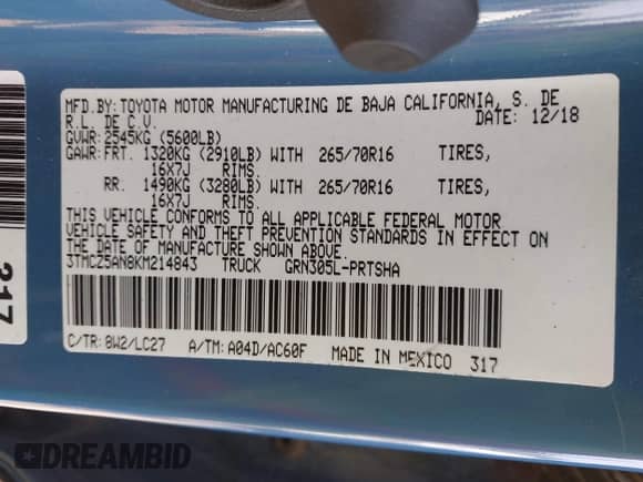 2019 Toyota Tacoma SR с VIN 3TMCZ5AN8KM214843, выставлен на аукционе IAAI как лот 43551026 с пробегом 54 313 миль миль и . История ставок и продаж доступна на DreamBid. Изображение 9.