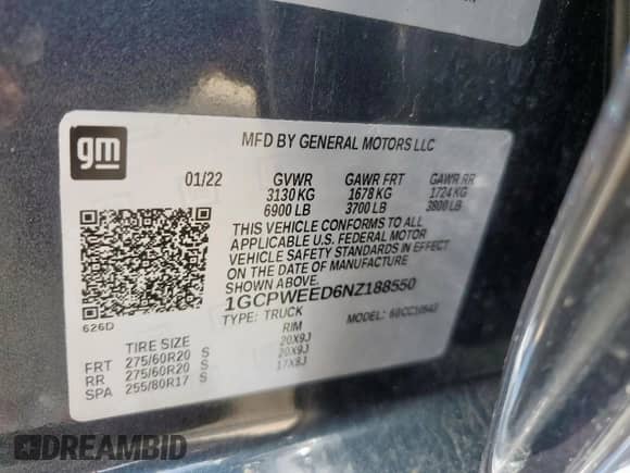 2022 Chevrolet Silverado 1500 LTZ z VIN 1GCPWEED6NZ188550, wystawiony jako Copart lot #58320475 z przebiegiem 48 382 mil mil oraz Szkoda całkowita • Salvage title. Historia ofert i sprzedaży dostępna na DreamBid. Obrazek 12.