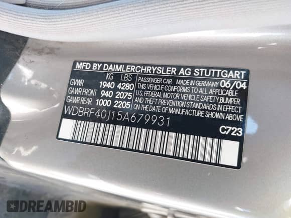 2005 Mercedes-Benz C 230 Kompressor z VIN WDBRF40J15A679931, wystawiony jako IAAI lot #43220115 z przebiegiem 151 395 mil mil oraz . Historia ofert i sprzedaży dostępna na DreamBid. Obrazek 9.