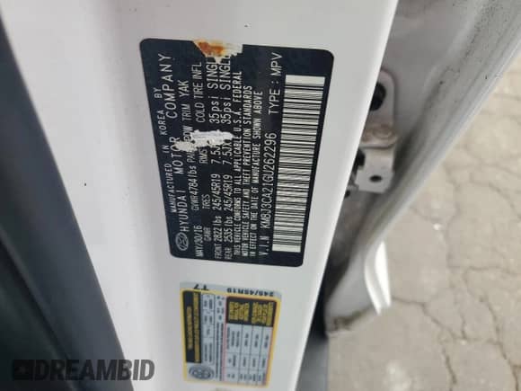 2016 Hyundai Tucson Limited z VIN KM8J3CA21GU262296, wystawiony jako Copart lot #71842175 z przebiegiem Nie podano mil oraz Szkoda całkowita • Salvage title. Historia ofert i sprzedaży dostępna na DreamBid. Obrazek 13.