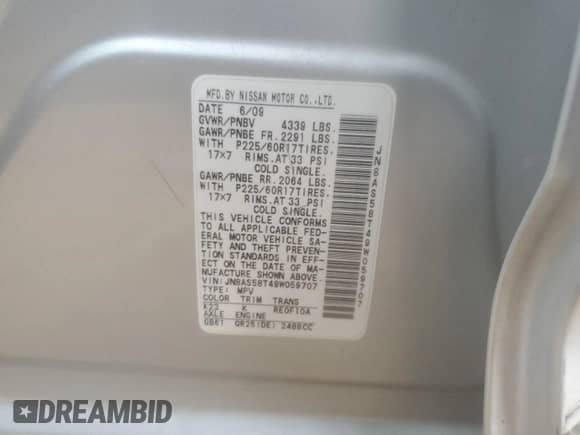 2009 Nissan Rogue SL with VIN JN8AS58T49W059707, listed as a Copart auction lot 67486715 with 105,881 mi miles and Salvage title. Bid and sale history available at DreamBid. Image 13.