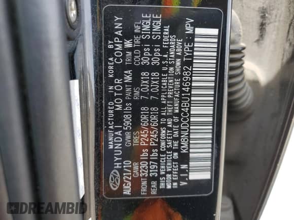 2011 Hyundai Veracruz Limited with VIN KM8NUDCC4BU146982, listed as a Copart auction lot 48362915 with 228,820 mi miles and Salvage title. Bid and sale history available at DreamBid. Image 12.