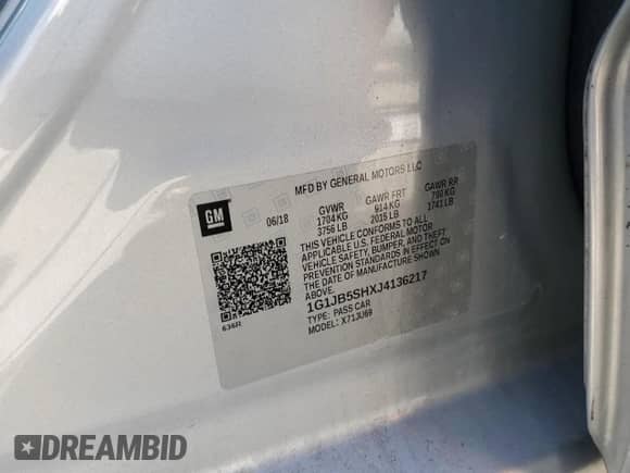 2018 Chevrolet Sonic LS с VIN 1G1JB5SHXJ4136217, выставлен на аукционе Copart как лот 52906665 с пробегом 61 514 миль миль и Списание • Salvage title. История ставок и продаж доступна на DreamBid. Изображение 14.