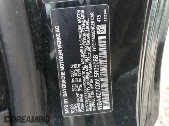 2020 BMW 4 Series 440i xDrive с VIN WBA4Z7C05L5R05088, выставлен на аукционе Copart как лот 75447544 с пробегом 48 159 миль миль и На запчасти • Non repairable. История ставок и продаж доступна на DreamBid. Изображение 13.