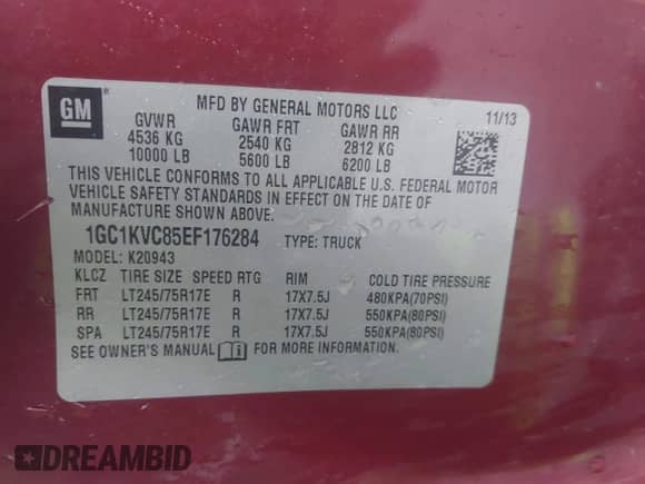 2014 Chevrolet Silverado 2500HD Work Truck z VIN 1GC1KVC85EF176284, wystawiony jako IAAI lot #43307391 z przebiegiem 160 145 mil mil oraz . Historia ofert i sprzedaży dostępna na DreamBid. Obrazek 9.