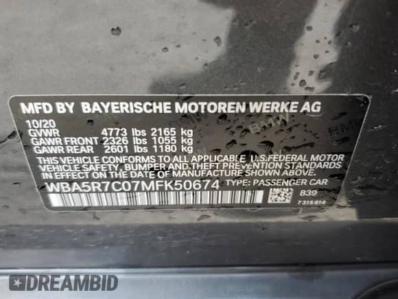 2021 BMW 3 Series 330i xDrive z VIN WBA5R7C07MFK50674, wystawiony jako Copart lot #65429365 z przebiegiem 56 776 mil mil oraz Szkoda całkowita • Salvage title. Historia ofert i sprzedaży dostępna na DreamBid. Obrazek 12.