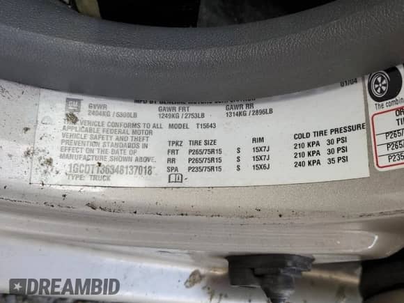 2004 Chevrolet Colorado 1SF LS Z71 с VIN 1GCDT136348137018, выставлен на аукционе Copart как лот 82590295 с пробегом 215 445 миль миль и Списание • Salvage title. История ставок и продаж доступна на DreamBid. Изображение 12.