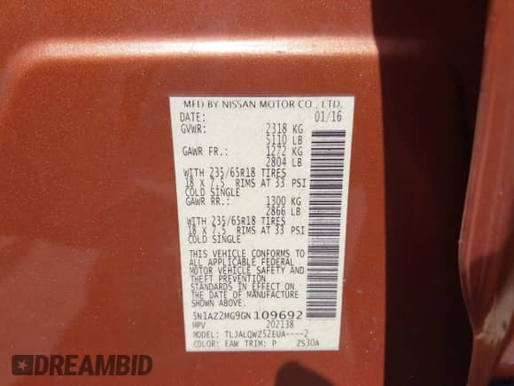 2016 Nissan Murano S with VIN 5N1AZ2MG9GN109692, listed as a IAAI auction lot 42700066 with 136,614 mi miles and . Bid and sale history available at DreamBid. Image 9.