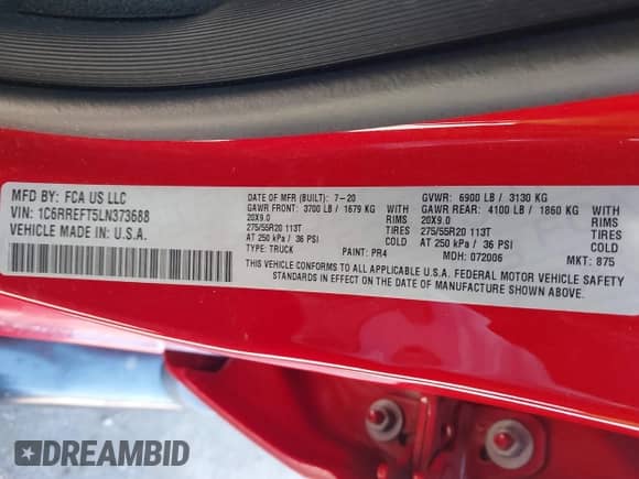 2020 Ram 1500 Big Horn z VIN 1C6RREFT5LN373688, wystawiony jako IAAI lot #42608343 z przebiegiem 83 603 mil mil oraz . Historia ofert i sprzedaży dostępna na DreamBid. Obrazek 9.