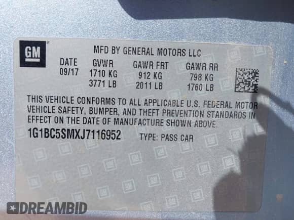2018 Chevrolet Cruze LS с VIN 1G1BC5SMXJ7116952, выставлен на аукционе IAAI как лот 43351674 с пробегом 47 649 миль миль и . История ставок и продаж доступна на DreamBid. Изображение 9.