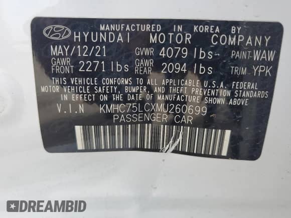 2021 Hyundai Ioniq SE с VIN KMHC75LCXMU260699, выставлен на аукционе Copart как лот 58362595 с пробегом 92 820 миль миль и На запчасти • Non repairable. История ставок и продаж доступна на DreamBid. Изображение 12.