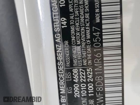 2021 Mercedes-Benz C 300 с VIN W1KWF8DB1MR610547, выставлен на аукционе Copart как лот 70835925 с пробегом 35 365 миль миль и Списание • Salvage title. История ставок и продаж доступна на DreamBid. Изображение 12.