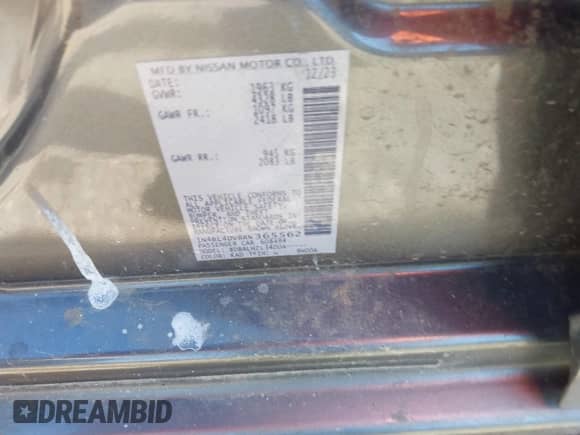 2024 Nissan Altima SV with VIN 1N4BL4DV8RN365562, listed as a IAAI auction lot 42608909 with 38,821 mi miles and . Bid and sale history available at DreamBid. Image 9.