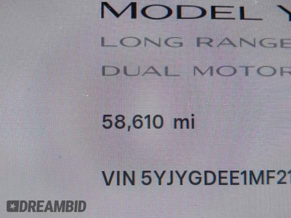 2021 Tesla Model Y Long Range with VIN 5YJYGDEE1MF217624, listed as a IAAI auction lot 42842945 with 58,610 mi miles and . Bid and sale history available at DreamBid. Image 7.
