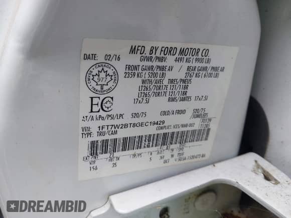 2016 Ford F-250 Lariat z VIN 1FT7W2BT8GEC19429, wystawiony jako IAAI lot #42984685 z przebiegiem 198 855 mil mil oraz . Historia ofert i sprzedaży dostępna na DreamBid. Obrazek 9.