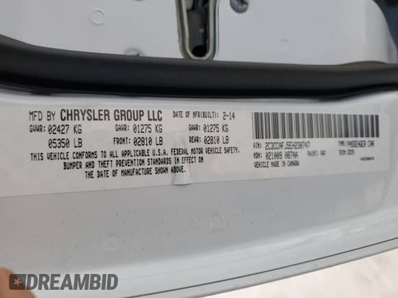 2014 Chrysler 300 SRT-8 с VIN 2C3CCAFJ5EH230747, выставлен на аукционе Copart как лот 73540564 с пробегом 29 458 миль миль и Списание • Salvage title. История ставок и продаж доступна на DreamBid. Изображение 13.