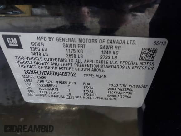 2013 Chevrolet Equinox LT z VIN 2GNFLNEK6D6405762, wystawiony jako IAAI lot #42985103 z przebiegiem 143 222 mil mil oraz . Historia ofert i sprzedaży dostępna na DreamBid. Obrazek 9.