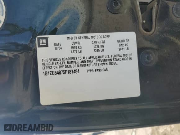 2005 Chevrolet Malibu LT z VIN 1G1ZU54875F187484, wystawiony jako Copart lot #65376945 z przebiegiem 160 082 mil mil oraz Szkoda całkowita • Salvage title. Historia ofert i sprzedaży dostępna na DreamBid. Obrazek 12.