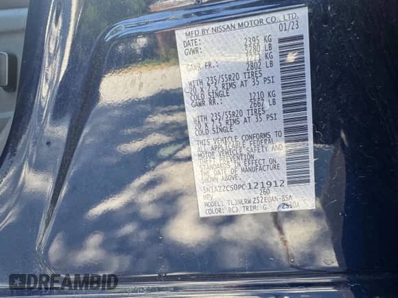 2023 Nissan Murano SL with VIN 5N1AZ2CS0PC121912, listed as a Copart auction lot 63714075 with 55,653 mi miles and Clean title. Bid and sale history available at DreamBid. Image 10.