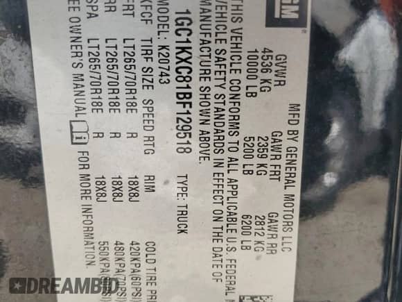 2011 Chevrolet Silverado 2500HD LT с VIN 1GC1KXC81BF129518, выставлен на аукционе Copart как лот 66550885 с пробегом 172 159 миль миль и Списание • Salvage title. История ставок и продаж доступна на DreamBid. Изображение 12.