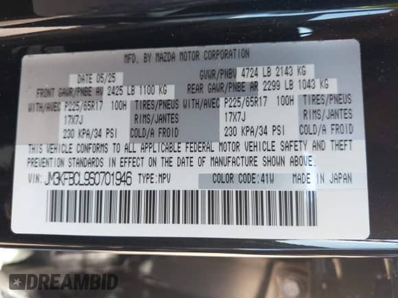 2025 Mazda CX-5 S Preferred z VIN JM3KFBCL9S0701946, wystawiony jako IAAI lot #43328996 z przebiegiem 4 208 mil mil oraz . Historia ofert i sprzedaży dostępna na DreamBid. Obrazek 9.