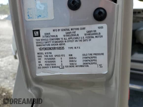 2006 Cadillac Escalade with VIN 1GYEK63N26R160535, listed as a Copart auction lot 81550945 with Not provided miles and Salvage title. Bid and sale history available at DreamBid. Image 13.