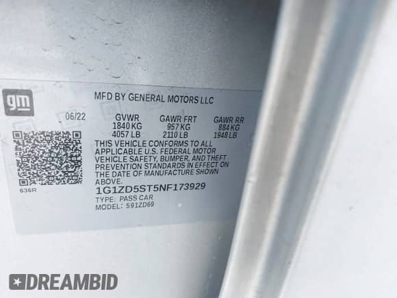 2022 Chevrolet Malibu LT z VIN 1G1ZD5ST5NF173929, wystawiony jako IAAI lot #43243086 z przebiegiem 47 137 mil mil oraz . Historia ofert i sprzedaży dostępna na DreamBid. Obrazek 9.