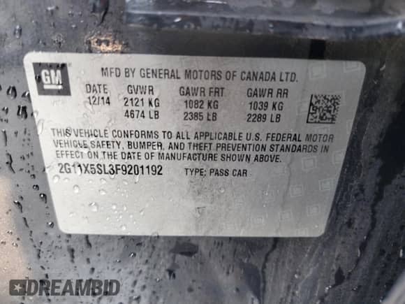 2015 Chevrolet Impala LS с VIN 2G11X5SL3F9201192, выставлен на аукционе Copart как лот 71619735 с пробегом 170 128 миль миль и На запчасти • Non repairable. История ставок и продаж доступна на DreamBid. Изображение 13.