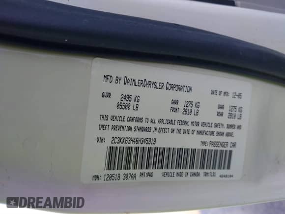 2006 Chrysler 300 C z VIN 2C3KK63H46H345919, wystawiony jako IAAI lot #41619178 z przebiegiem 98 525 mil mil oraz . Historia ofert i sprzedaży dostępna na DreamBid. Obrazek 9.