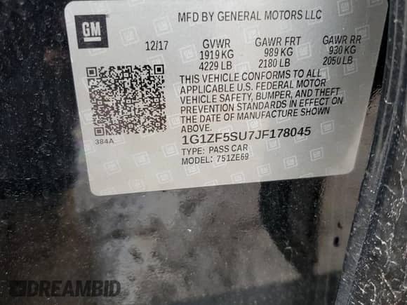 2018 Chevrolet Malibu Hybrid с VIN 1G1ZF5SU7JF178045, выставлен на аукционе Copart как лот 69751705 с пробегом 123 677 миль миль и Чистый • Clean title. История ставок и продаж доступна на DreamBid. Изображение 12.