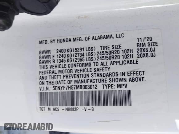 2021 Honda Passport EX-L с VIN 5FNYF7H57MB003012, выставлен на аукционе IAAI как лот 43366597 с пробегом 76 350 миль миль и . История ставок и продаж доступна на DreamBid. Изображение 9.