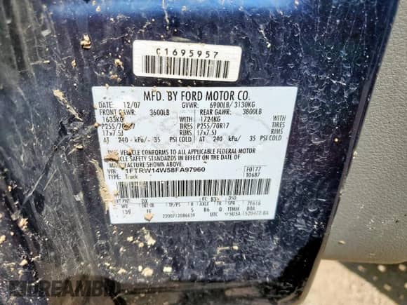 2008 Ford F-150 XL с VIN 1FTRW14W58FA97960, выставлен на аукционе Copart как лот 61158575 с пробегом 132 483 миль миль и Списание • Salvage title. История ставок и продаж доступна на DreamBid. Изображение 12.