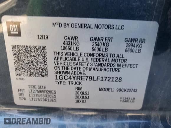 2020 Chevrolet Silverado 2500 с VIN 1GC4YRE79LF172128, выставлен на аукционе Copart как лот 84040134 с пробегом 30 706 миль миль и Списание • Salvage title. История ставок и продаж доступна на DreamBid. Изображение 12.