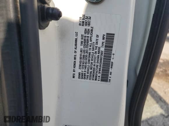 2019 Honda Odyssey LX with VIN 5FNRL6H28KB073922, listed as a Copart auction lot 64742855 with 167,838 mi miles and Salvage title. Bid and sale history available at DreamBid. Image 13.