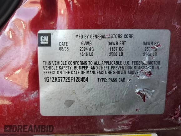 2009 Chevrolet Malibu LTZ with VIN 1G1ZK57729F128454, listed as a Copart auction lot 80680375 with 166,024 mi miles and Salvage title. Bid and sale history available at DreamBid. Image 13.