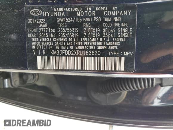 2024 Hyundai Tucson Limited with VIN KM8JFDD2XRU163620, listed as a Copart auction lot 58258665 with 23,019 mi miles and Salvage title. Bid and sale history available at DreamBid. Image 13.