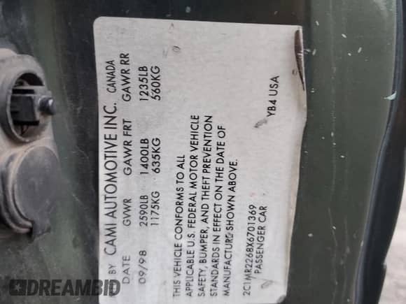 1999 Chevrolet Metro с VIN 2C1MR2268X6701369, выставлен на аукционе Copart как лот 84494354 с пробегом 156 275 миль миль и Списание • Salvage title. История ставок и продаж доступна на DreamBid. Изображение 12.