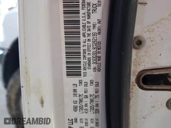 2012 Dodge RAM with VIN 3C63D3DL9CG262193, listed as a Copart auction lot 52399995 with Not provided miles and Salvage title. Bid and sale history available at DreamBid. Image 14.