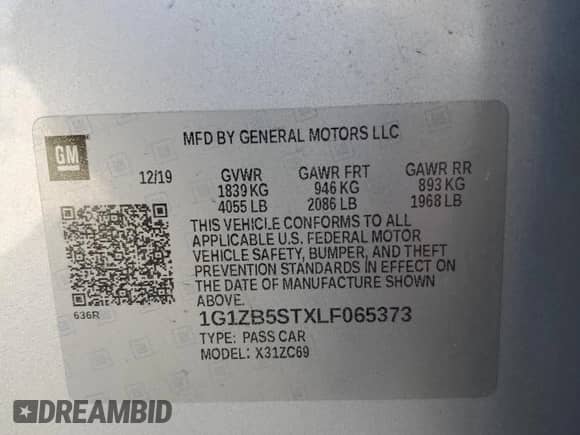 2020 Chevrolet Malibu LS with VIN 1G1ZB5STXLF065373, listed as a Copart auction lot 82064275 with 141,055 mi miles and Salvage title. Bid and sale history available at DreamBid. Image 13.