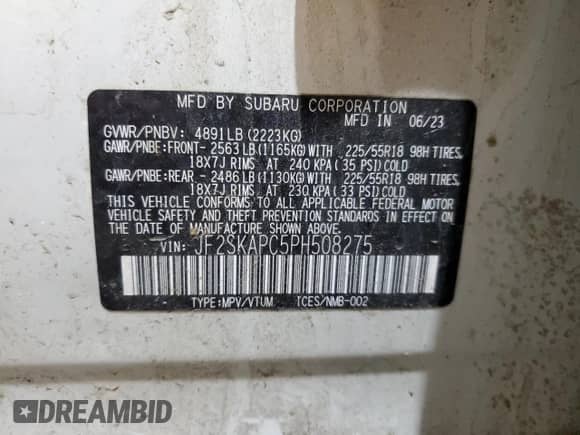 2023 Subaru Forester Limited z VIN JF2SKAPC5PH508275, wystawiony jako Copart lot #67937275 z przebiegiem 30 959 mil mil oraz Szkoda całkowita • Salvage title. Historia ofert i sprzedaży dostępna na DreamBid. Obrazek 13.