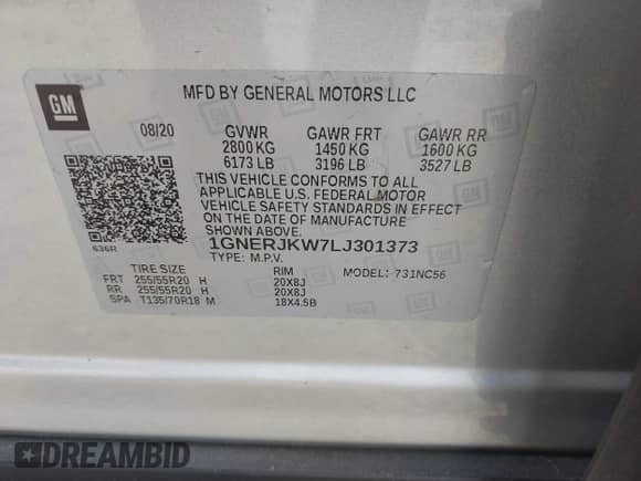 2020 Chevrolet Traverse RS z VIN 1GNERJKW7LJ301373, wystawiony jako IAAI lot #42828749 z przebiegiem 153 572 mil mil oraz . Historia ofert i sprzedaży dostępna na DreamBid. Obrazek 9.